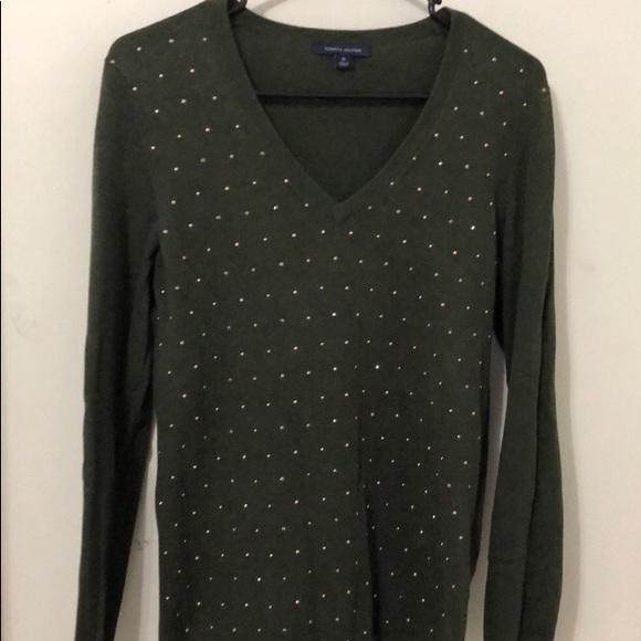 Tommy Hilfiger green gold studded sweater M - Picture 2 of 2
